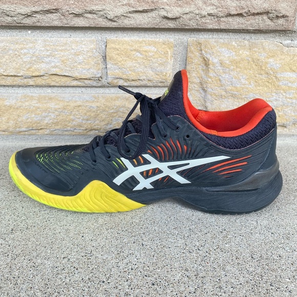 Asics Court FF 2 Novak Mens Size 7 Black Orange Yellow Tennis 1041A083 Shoes - Picture 3 of 8